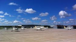 Part of the Purdue Cirrus training fleet on the ramp